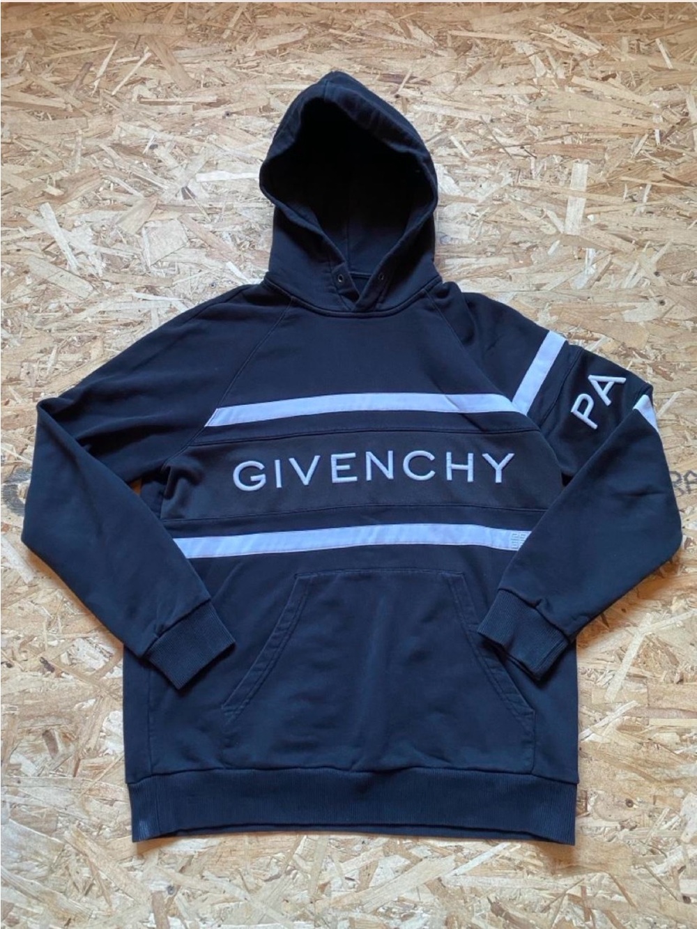 Givenchy Black Hoodie with White Stripe Logo